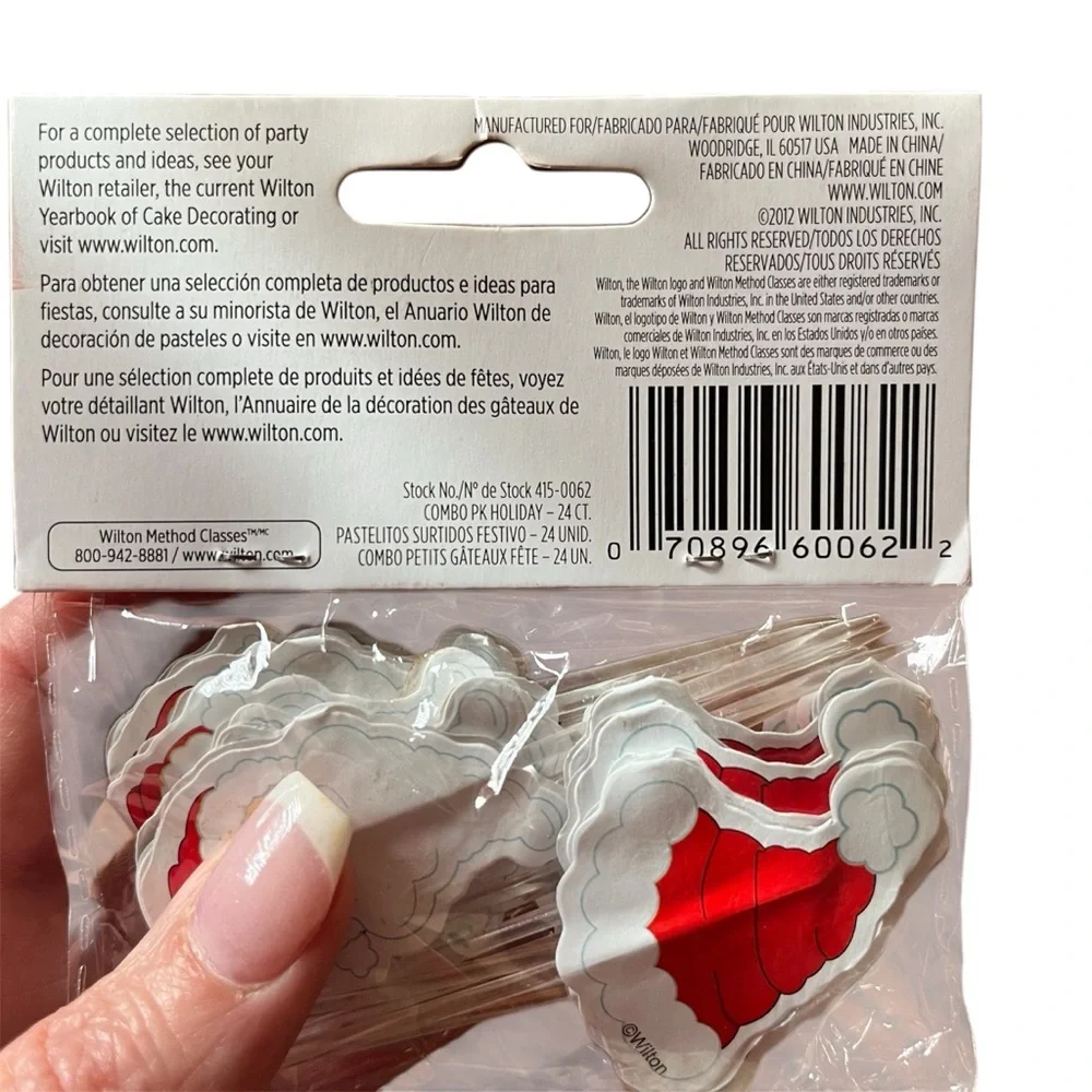 Wilton Festive Santa Cupcake Liner/Topper toothpick Combo Set - 24 ct 2 IN DIA